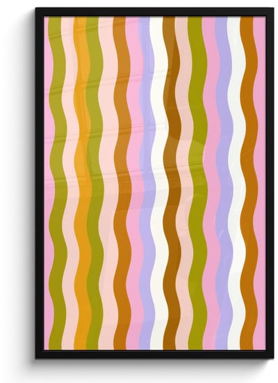 Poster in lijst - Fotolijst 60x90 cm - Posters - lijnen - Golven - Pastelkleuren - Patroon - Posterlijst zwart - Decoratie - Wanddecoratie woonkamer - Muurdecoratie slaapkamer