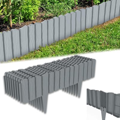 8 stuks PP-kunststof bloembedomranding in houtlook, bloembedomranding voor het onderverdelen van gazon, moestuin en bloembedden, flexibele tuinpalissade, corrosiebestendig (4,6 m, grijs) HMTM8807
