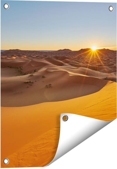 Gards Tuinposter Woestijn in de Sahara met een Opkomende Zon - 40x50 cm - Tuindoek - Tuindecoratie - Wanddecoratie buiten - Tuinschilderij