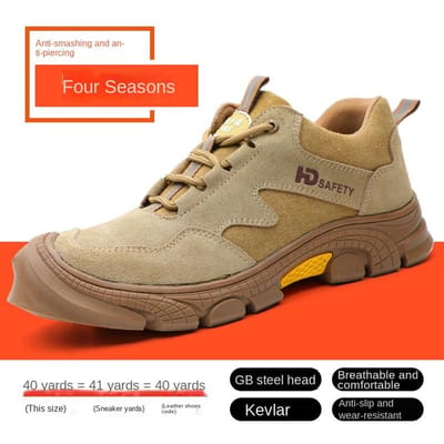 Chaussures de travail pour hommes anti-écrasement et anti-pénétration en cuir de vache à embout en acier, légères, respirantes, quatre saisons 47