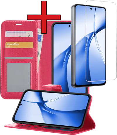 Hoesje - Met Screenprotector - Geschikt voor OnePlus Nord CE4 - Luxe Pasjeshouder - Flipcase - Bookcase Portemonee - Flip Case - Kunstleer Book Case - Book Cover - Walletcase - Portemonneehoes - Telefoonhoes - Donkergroen