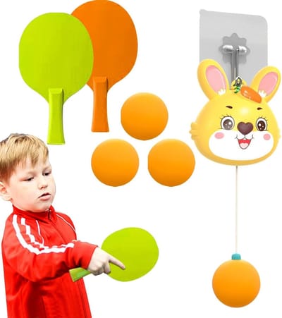 Tafeltennistrainer - Bal Trainingsapparaat - Coördinatie Verbeteren - Verstelbaar Touw - 25 cm - Konijn