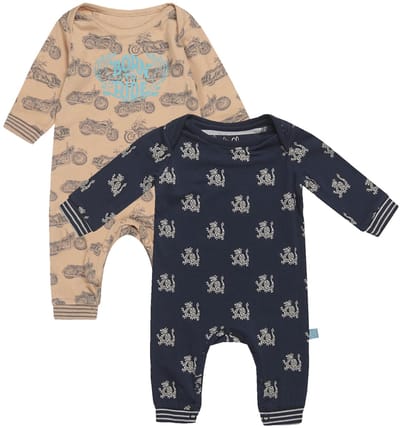 Charlie Choe - 2pack - Navy - Bruin - Boxpak - Salopette - Kruippakje - Babypakje - Jumpsuit - Geboortepakje - Romper - Draken - Motoren - Maat 68
