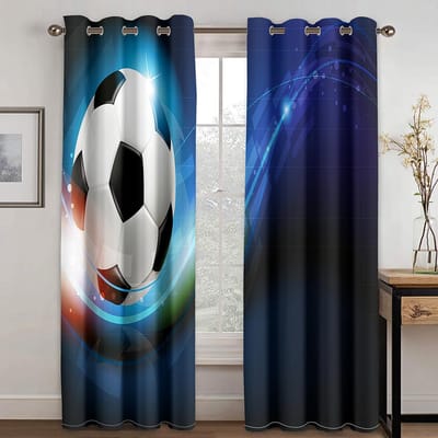 3D Voetbal Serie Patroon Gordijnen Sport Thema Dunne Gordijnen Gordijnen Voor Woonkamer Slaapkamer Jongens Kinderkamer Woondecoratie 100W130H(CM)40x51in&Hook