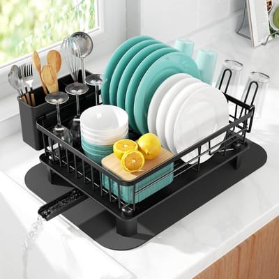 Afvoerrek voor Keuken met Druppelbak en Premium Materiaal (Zwart, 37,5 * 28 * 14,5 cm)
