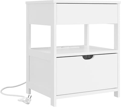 SoBuy Nachttafel met USB en Stopcontacten - Wit - 2 Laden - Open Vak - 55x38x45 cm | FRG258-II-E-W