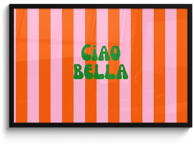 Poster in lijst - Fotolijst 90x60 cm - Posters - Strepen - Oranje - Verticaal - Ciao bella - Posterlijst zwart - Decoratie - Wanddecoratie woonkamer - Muurdecoratie slaapkamer