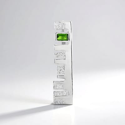 Cavill - Hanger Zilver 925 Sterling Geplatineerd - Russische Diopsied 0,233 ct Achthoek - Modern Minimalistisch Design 34x8 mm