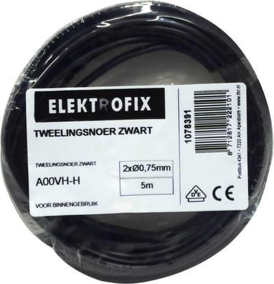 Elektrofix Tweelingsnoer - 5 meter - Zwart - 2 x 0.75mm²