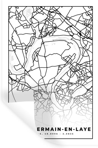 Muurstickers - Sticker Folie - Kaart – Plattegrond – Frankrijk – Saint-Germain-en-Laye - Stadskaart - Zwart wit - 20x30 cm - Plakfolie - Muurstickers Kinderkamer - Zelfklevend Behang - Zelfklevend behangpapier - Stickerfolie