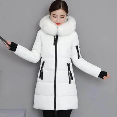 Winterkleding Koreaanse versie van katoenen gewatteerde jas Dames grote bontkraagjas Slanke afslankende katoenen gewatteerde jas Middellange lengte M