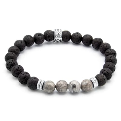 Victorious Natuurstenen Kralen Armband Heren – Lavasteen – Grijs/Zwart – 18cm