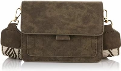 Leuk klein schoudertasje met snakeprint en geweven schouderriem, groen - Michelle