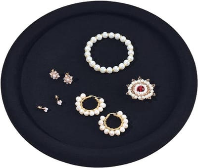 Ronde Microfiber Sieraden Display Tray voor Oorbellen, Ringen, Kettingen en Armbanden, Zwart, 25.5 x 1.8cm, Perfecte Organizer voor Sieraden en Horloges