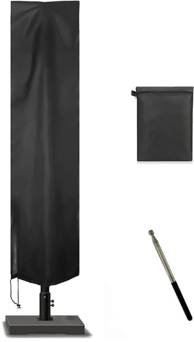 OIMG Parasolhoes - Weersbestendige Parasolhoes - Waterdichte parasolhoes - met ritssluiting en stang - 190cm×50cm×30cm - Weerbestendig Robuust - UV-bestendig - Geschikt Voor patio, tuin, tuinmarkt - zwart