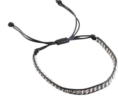 Behave - Armband - Verstelbaar Koord Armbandje - Zwart met Zilverkleurige Kraaltjes