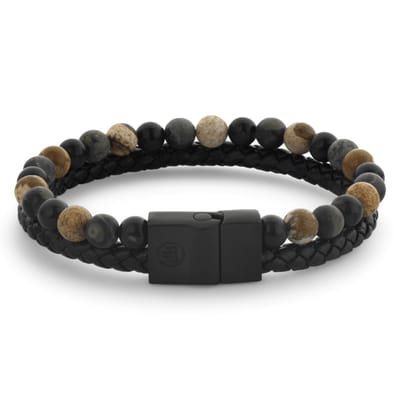Rebel & Rose Full Metal Combo Autumn Storm Armband RR-M0059-B – Zwart Leer