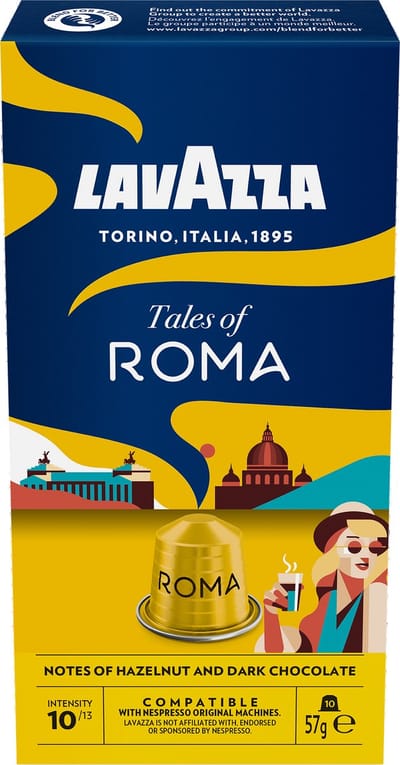 Lavazza Tales of Roma Koffiecups - 100 Nespresso Cups - Koffie Blend van Arabica & Robusta - Intensiteit: 10/13 - 10 x 10 Aluminium Capsules