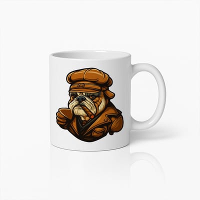 Bulldog Soldaat Mok 330ml – Stoere Hond in Leren Jas Beker, Grappig Cadeau voor Hondenliefhebbers & Legerfans