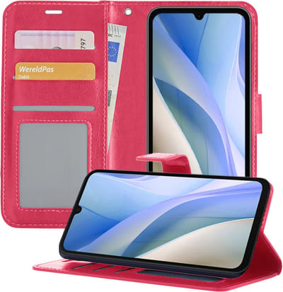 Hoesje - Geschikt voor Samsung Galaxy A15 - Luxe Bookcase - Walletcase Hoes - Portemonnee - Cover - Telefoonhoes - Donkerroze