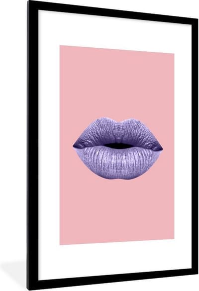 Fotolijst incl. Poster - Lippen - Pastel - Roze - 60x90 cm - Posterlijst