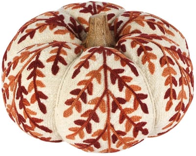 Dekoratief | Pompoen 'Autumn Leafs', wit/oranje, stof/hout, 20x20x15cm | A258113