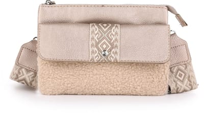 Boho Schoudertasje Teddy Champagne - PU Leer - met Luxe Verstelbare Schouderband - 22x16cm
