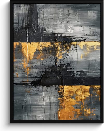 Poster in lijst - Fotolijst 60x80 cm - Posters - Modern - Goud - Grijs - Patroon - Posterlijst zwart - Decoratie - Wanddecoratie woonkamer - Muurdecoratie slaapkamer