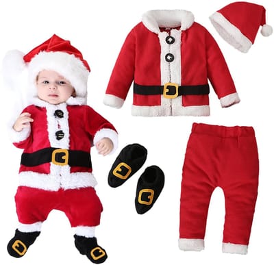 Dailygoody - Kerstkostuum voor baby's - Baby kerstman outfit - Zachte fleece romper - Uniseks - Perfect voor eerste Kerstmis - Inclusief broek, laarss...