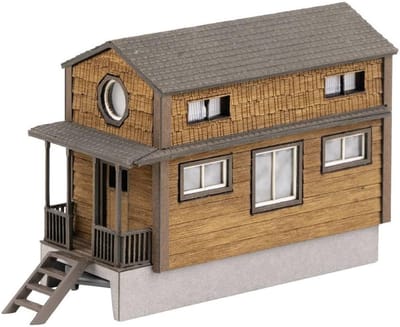 Tiny House Model - Woonhuisje Miniatuur - Hobby Modelbouw - Echt Houten Gevel - 8.1 x 3.5 x 5.4 cm