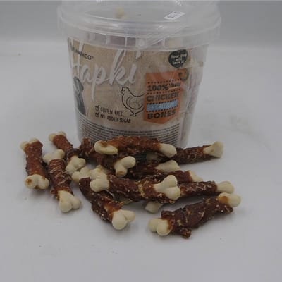 flamingo hapki chicken + calcium 400 g gluten vrij, geen suiker toegevoegd 100% TASTY
