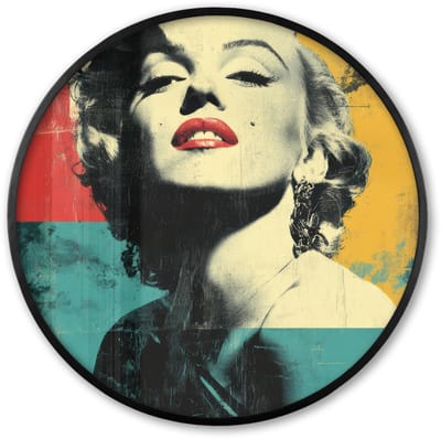 Poster in lijst Rond - Fotolijst 60x60 cm - Posters - Vrouw - Rode lippen - Abstracte kleurvlakken - Popartuistraling - Ronde posterlijst zwart - Decoratie - Wanddecoratie woonkamer - Muurdecoratie slaapkamer