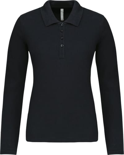 Kariban Piqué-damespolo lange mouwen K257 - Black - XS