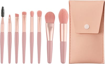 Professionele Make-up Kwasten Set van 8 Stuks met Foundation, Blush en Oogschaduwkwasten in Leer Case