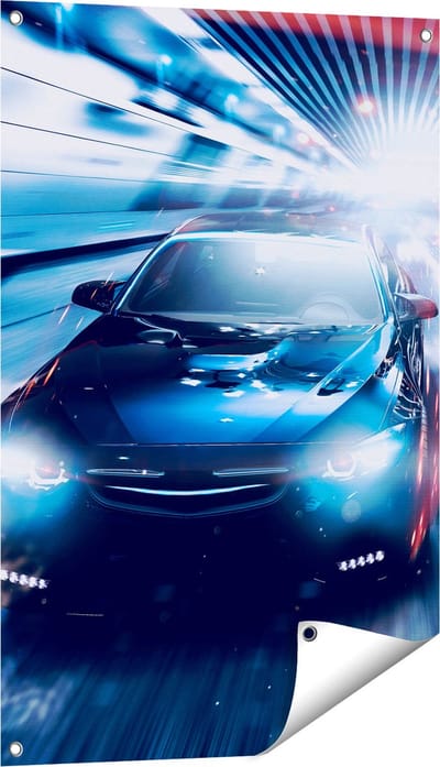 Gards Tuinposter Zwarte Sportwagen Auto - Abstract - 60x90 cm - Tuindoek - Tuindecoratie - Wanddecoratie buiten - Tuinschilderij