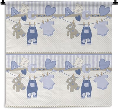 Wandkleed - Wanddoek - Baby kleren - Waslijn - Teddybeer - Patroon - 180x180 cm - Wandtapijt