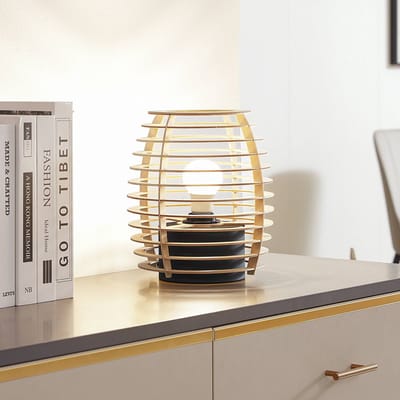 Lindby - tafellamp - 1licht - Hout, ijzer - H: 25 cm - E27 - licht hout, zwart