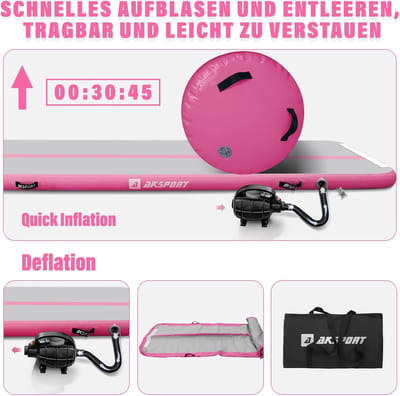Airtrack - Luchtmatras voor Gymnastiek - Opblaasbaar - Inclusief Air Pump - Voor Thuisgebruik - Geschikt voor Yoga en Cheerleading