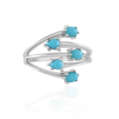 Cavill - Zilveren ring platina-geplateerd - Sleeping Beauty turkoois 0,68 ct - Druppelvormige & ovale cabochon - Elegante moderne turkoois ring