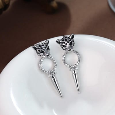 Gouden Emaille Luipaard Kegel Hangende Oorbellen Gepersonaliseerde Hip Hop Trendy Punk Dierlijke Sieraden Dames Vakantiefeest Accessoires brown