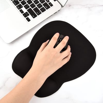 Ergonomische Muismatten met Gelpolsondersteuning, Lycra-Oppervlak voor Gladde Controle, Niet-slip PU-basis, Muismat voor Kantoor, Gaming, Laptop, Bureauaccessoires,Zwart