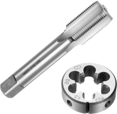 Set van 2 schroefdraadboren en snij-ijzer, metrisch M22 x 1,5 mannelijke schroefdraad en rond snij-ijzer, gereedschapsset voor schroefdraad en schroefdraadboor voor reparatie van moeren en