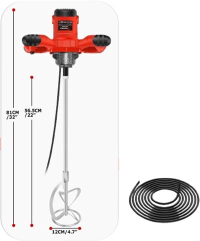 Velori Betonmixer 2600W - Elektrische Verfmixer - Handheld Mortelmixer - 6 Snelheden - M14 Mengstaaf - Rood - Krachtige Mengmachine voor Bouw en Renovatie