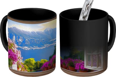 Magische Mok - Foto op Warmte Mokken - Koffiemok - Doorkijk - Berg - Landschap - Uitzicht - Meer - Magic Mok - Beker - 350 ML - Theemok