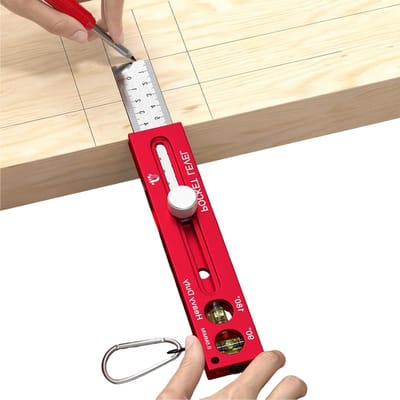 Houtbewerking Meetliniaal - Timmermansliniaal Markeringstool - Gedetailleerd Aftekenen - Magnetische Horizontale Geleider - 18.5 cm - Zilver