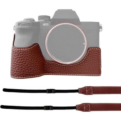 Camera Halve Tas Camera Body Onderkant Tas PU Leer Halve Camera Tas met Schouderriem Opening koffie