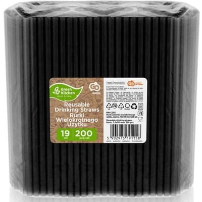 Zwarte Herbruikbare Plastic Rietjes X200