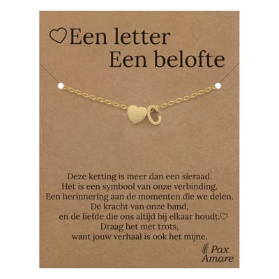 Letter C Armband op Cadeau Kaartje - Een letter, een belofte - 15,5cm + 5,5cm verstelbaar Goudkleurig Stainless Steel - Initiaal & Hartje Hanger - Pax Amare
