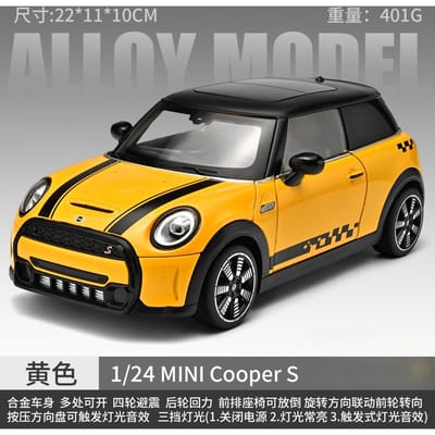 Officieel gelicentieerd 1:24 Mini Cooper Lichtmetalen Auto Model Diecast Speelgoedvoertuig Met Pull Back Licht Geluid Collectie Miniature Voiture