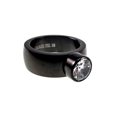8mm Brede Ring met Fonkelende Zirkonia Schroefsysteem, Gepolijste RVS Zwarte PVD-Coating -Dames